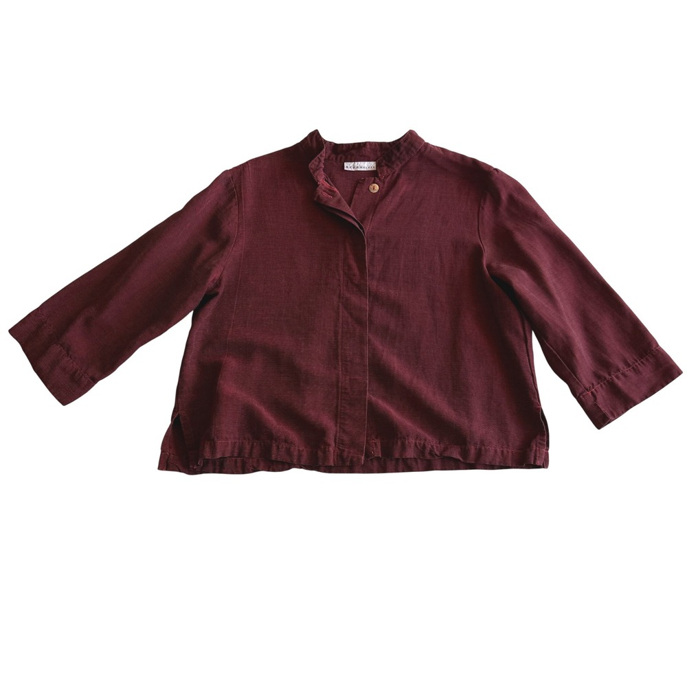 Bryn Walker USA Made Tencel Burron Fron Tab Collar 3/4‎ Sleeve Blouse Shirt M
